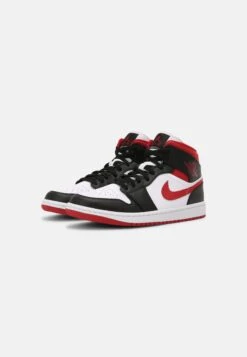 Air Jordan 1 Mid - High-Top Trainers - White/Gym Red/Black -Exquisite Shoes 4cb65acee34d4edebf9b66fc025e42bd